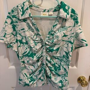 Anthropologie Green and White Floral Blouse